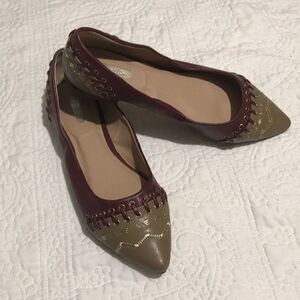 Pointed toe wine‎ and gold flats